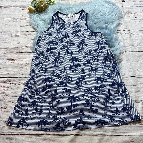 Vineyard Vines Tropical Palm Print Racerback Swing Dress Nlue Sz L - Picture 1 of 9